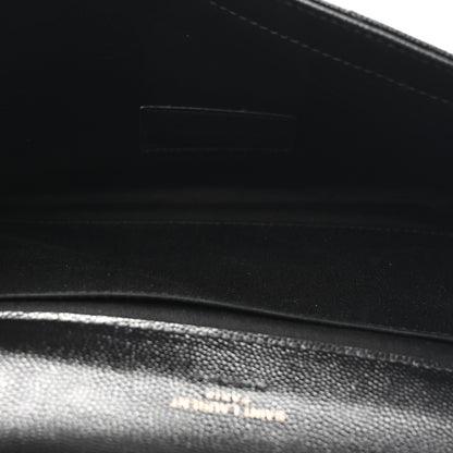 Saint Laurent Grain De Poudre Matelasse Chevron Monogram Monochrome Envelope Clutch Black 5 of 7