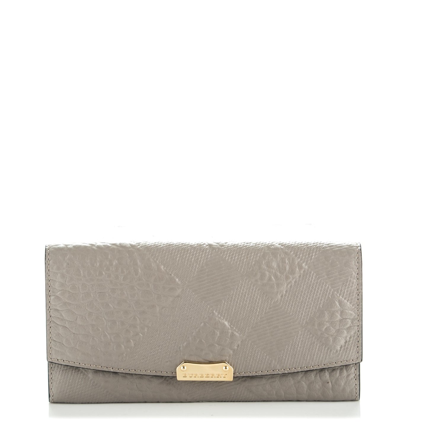 Signature Grain Calfskin Check Embossed Porter Continental Wallet Pale Grey