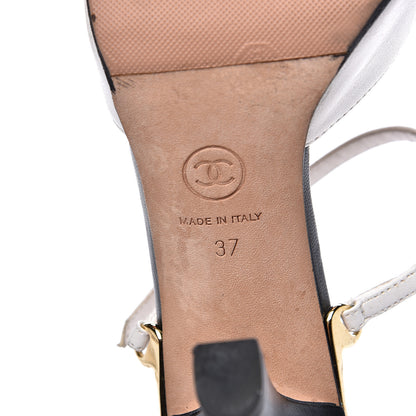 Chanel Lambskin Cap Toe CC Slingback Pumps 37 Black White 7 of 10