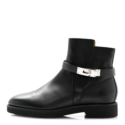 Hermes Heritage Calfskin Follow Ankle Boots 38 Black 1 of 12