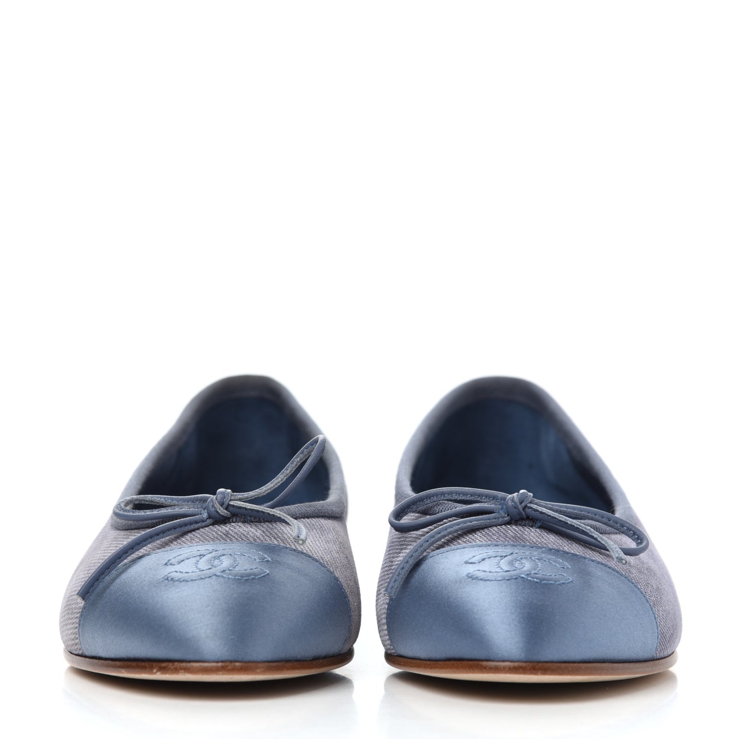 Satin Denim Goatskin CC Cap Toe Ballerina Flats 35 Blue