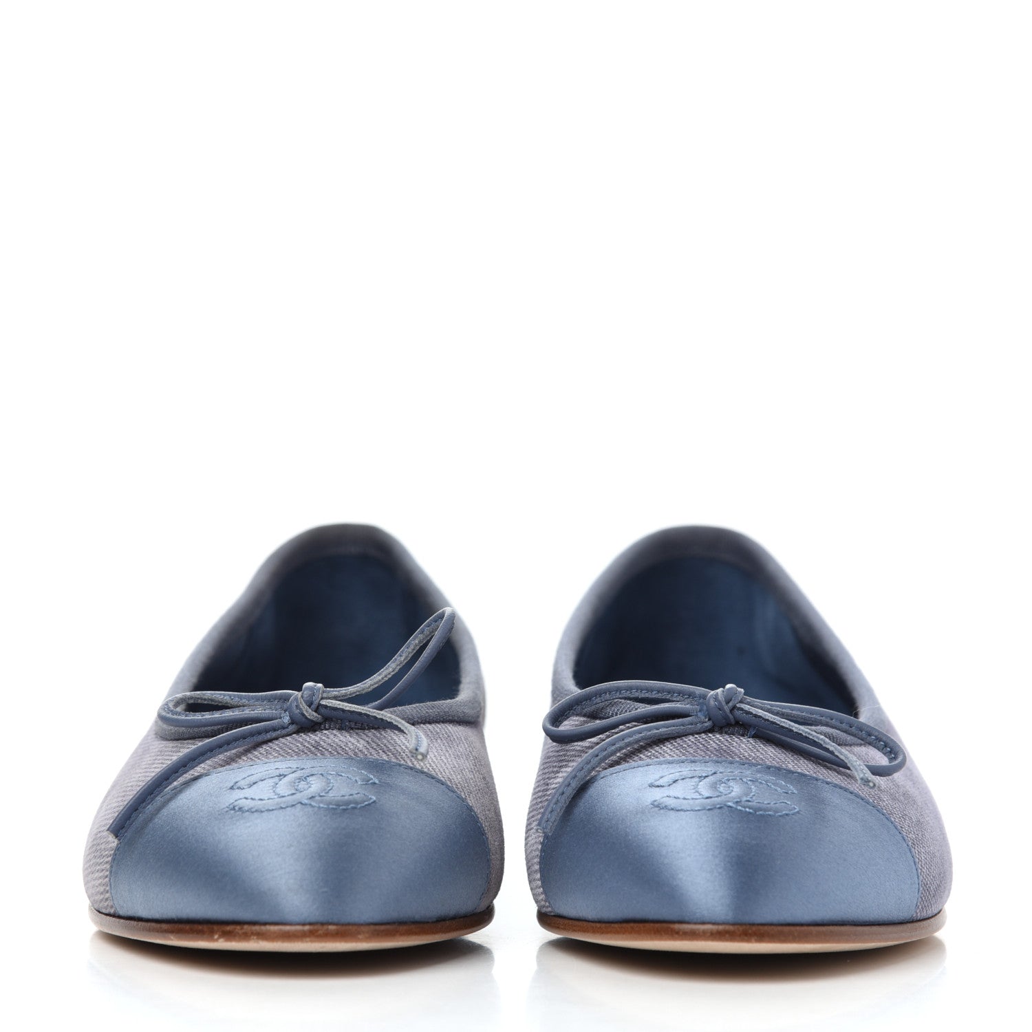 Chanel Satin Denim Goatskin CC Cap Toe Ballerina Flats 35 Blue 3 of 32