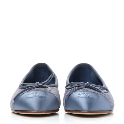 Chanel Satin Denim Goatskin CC Cap Toe Ballerina Flats 35 Blue 3 of 32