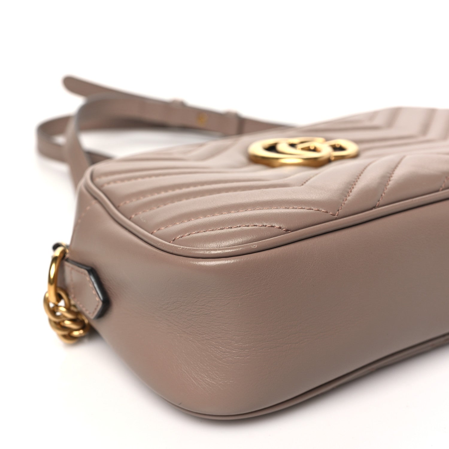 Gucci Calfskin Matelasse Small GG Marmont Chain Shoulder Bag Taupe 9 of 11