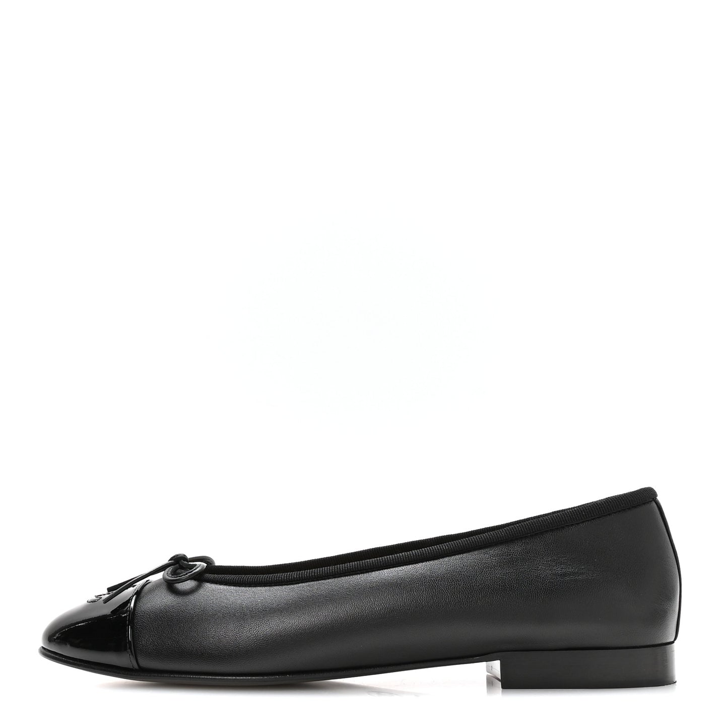 Lambskin Patent Cap Toe Ballerina Flats 39 Black