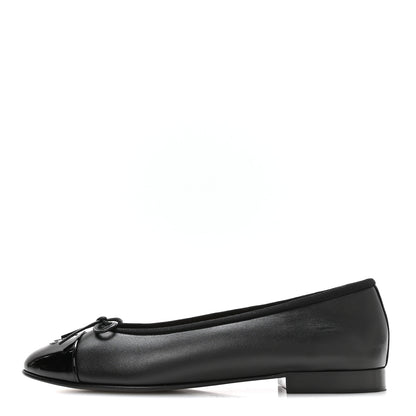 Chanel Lambskin Patent Cap Toe Ballerina Flats 39 Black 1 of 9