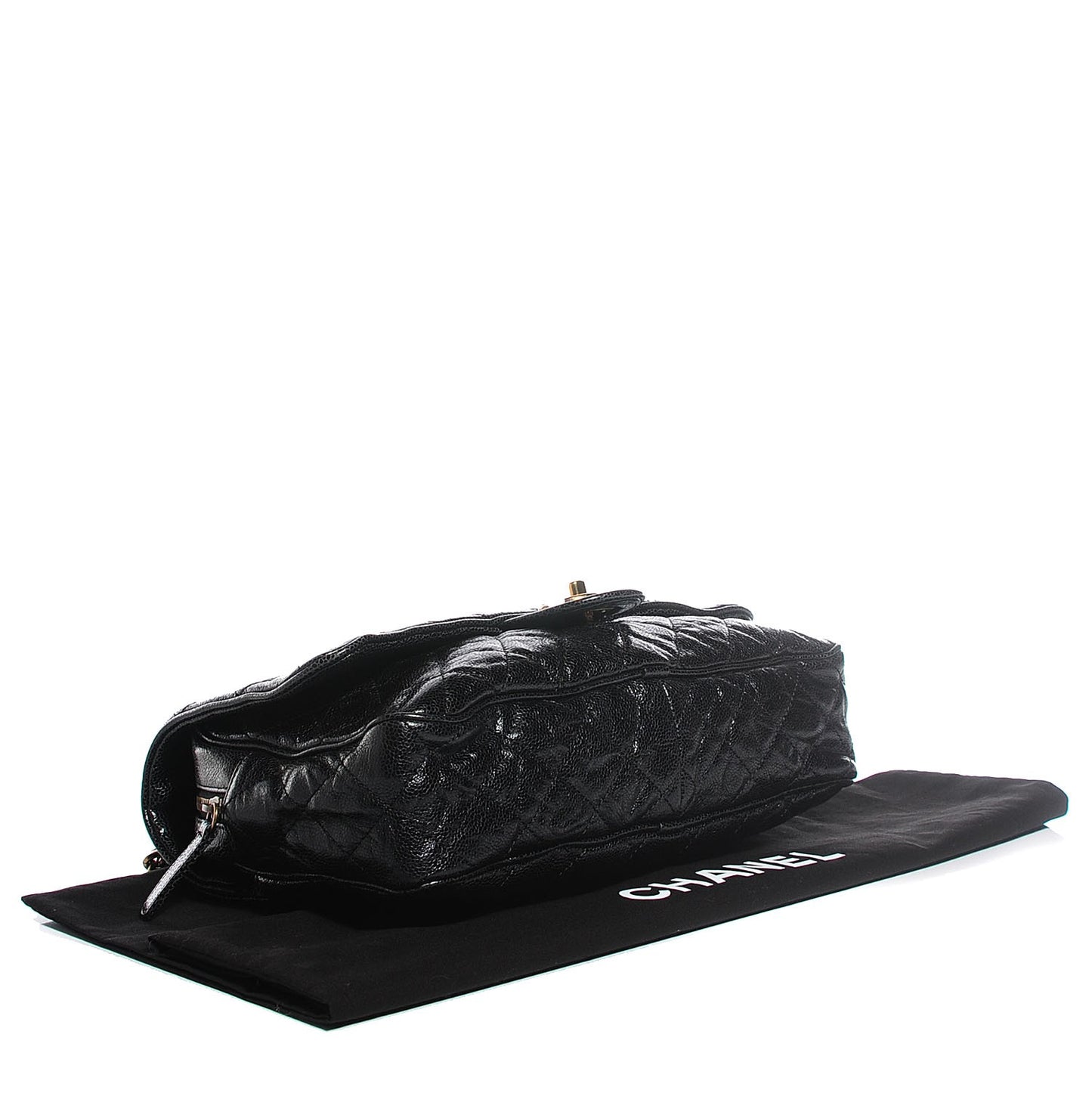Crumpled Grained Calfskin Quilted Large Shiva Flap Black