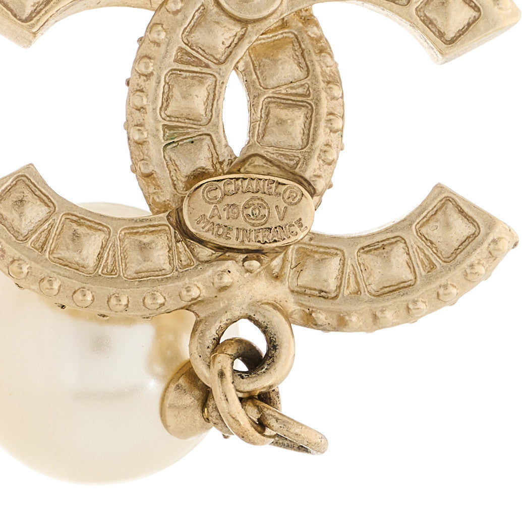 Chanel Crystal Pearl CC Drop Earrings Gold 4 of 4