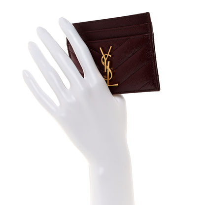 Saint Laurent Grain De Poudre Matelasse Chevron Cassandre Credit Card Case Bordeaux 2 of 8