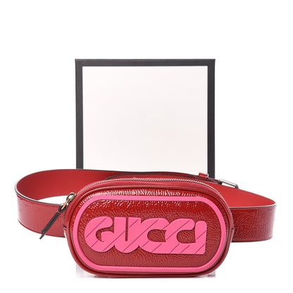 Gucci Patent Rubber Game Patch Logo Belt Bag 95 38 Hibiscus Red 10 of 10