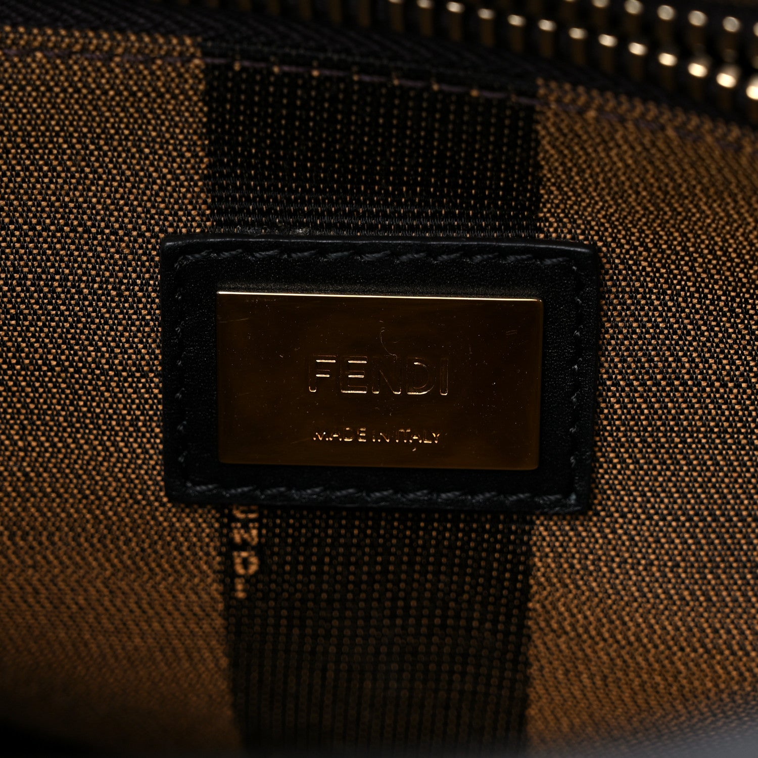 Fendi Vitello Morgan Fabric Jacquard Pequin Medium Peekaboo Iconic Satchel Black Tobacco 7 of 15