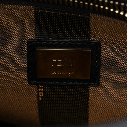 Fendi Vitello Morgan Fabric Jacquard Pequin Medium Peekaboo Iconic Satchel Black Tobacco 7 of 15