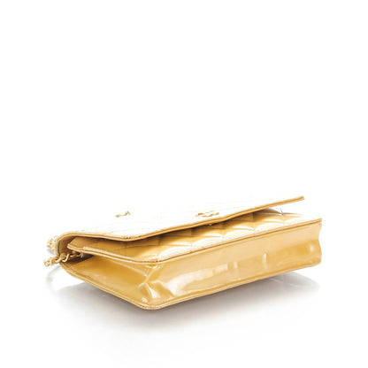 Chanel Metallic Patent Quilted Wallet On Chain WOC Gold 4 of 8