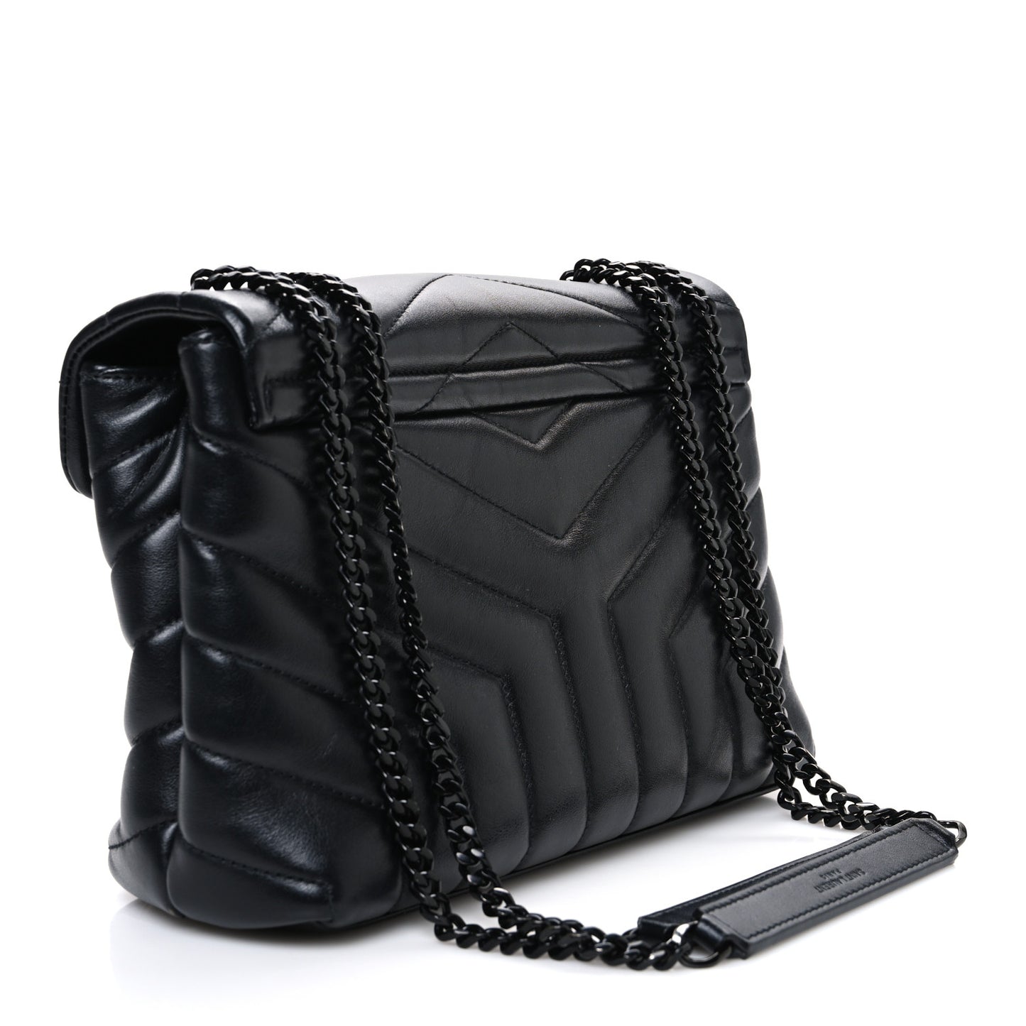 Calfskin Y Quilted Monogram Monochrome Small Loulou Chain Satchel Black