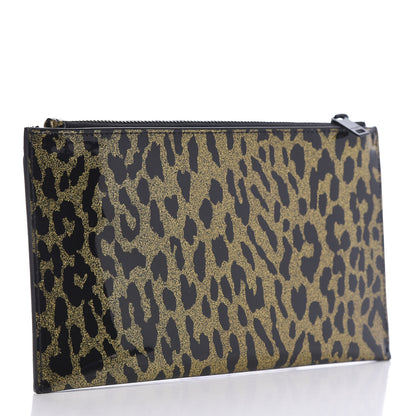 Saint Laurent Patent Glitter Leopard Monogram Zip Pouch Gold Black 3 of 7