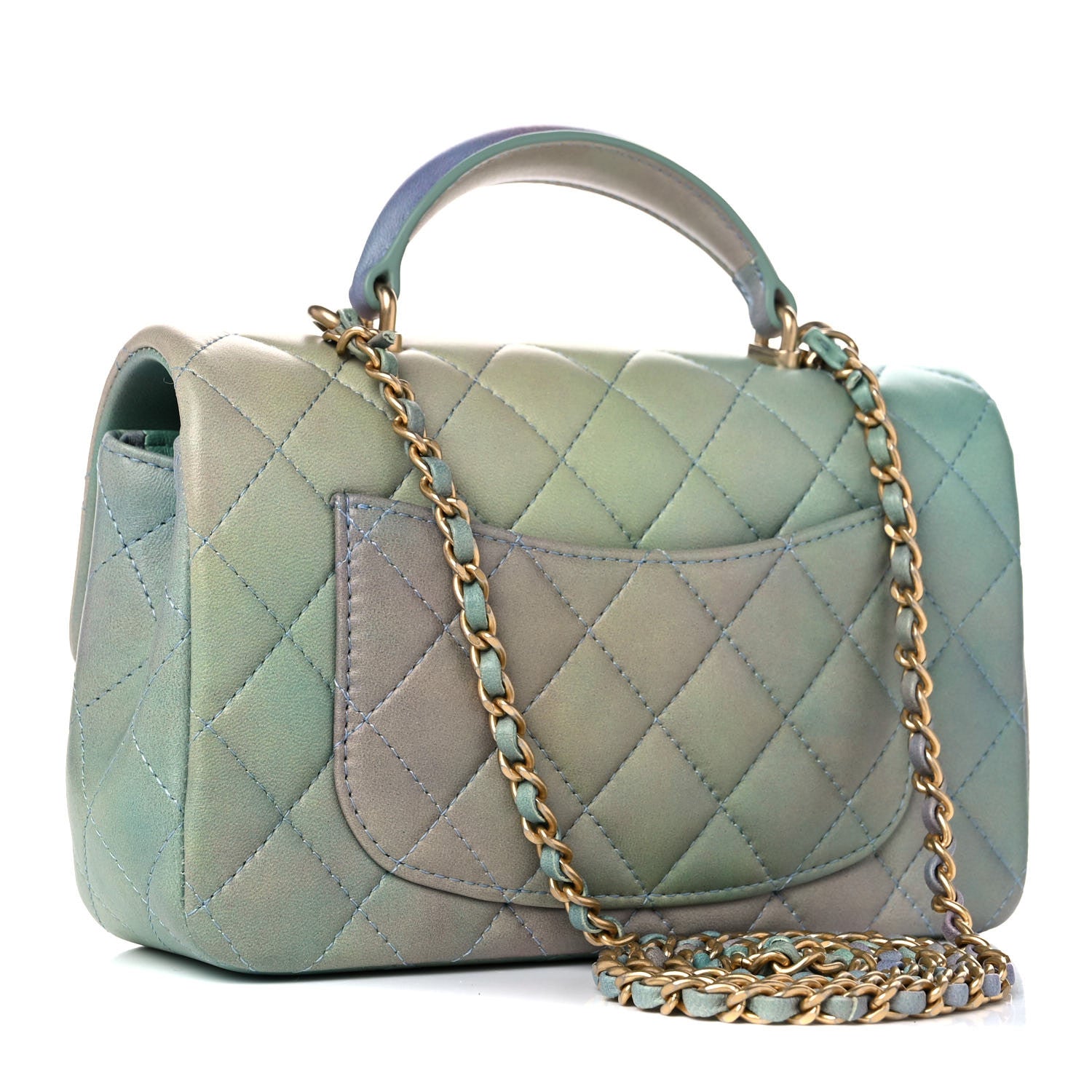 Chanel Lambskin Quilted Ombre Mini Top Handle Rectangular Flap Blue Green 3 of 10