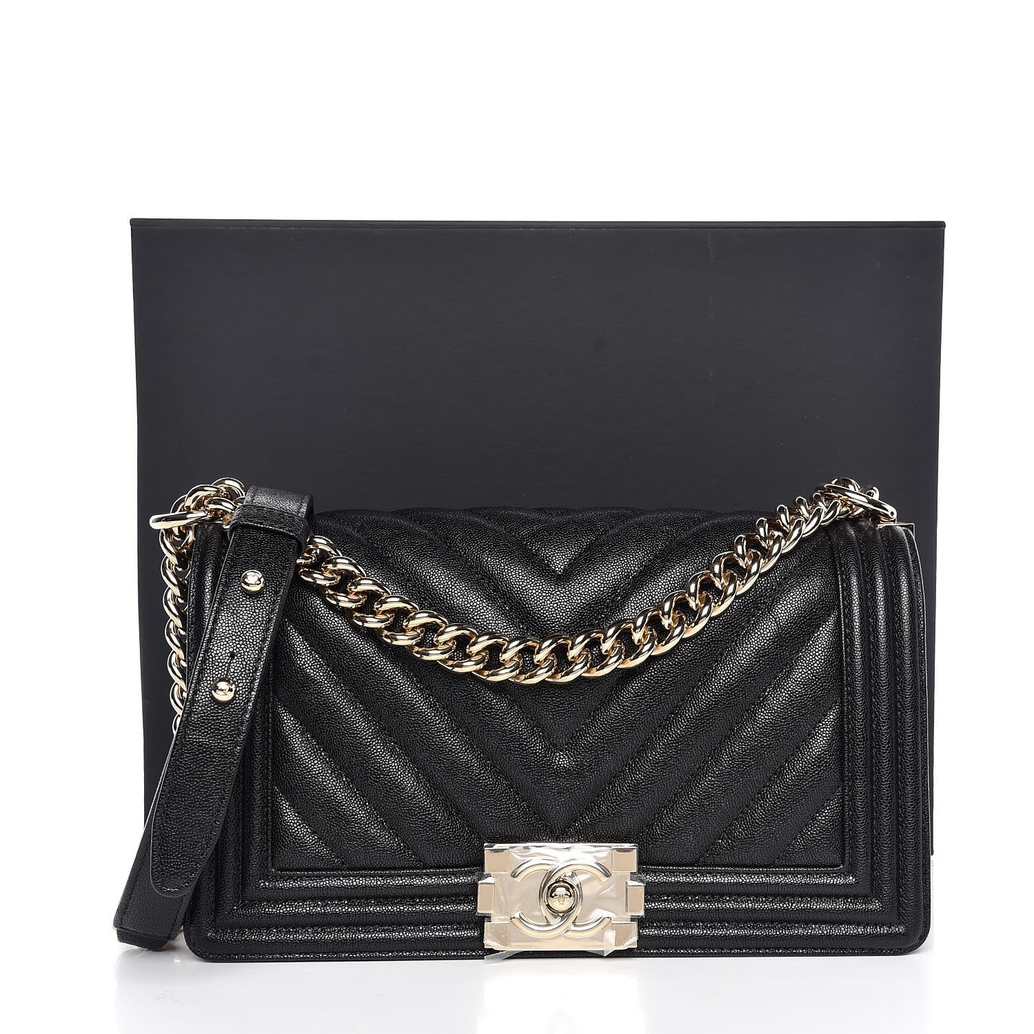 Chanel Caviar Chevron Quilted Medium Boy Flap Black 8 of 8