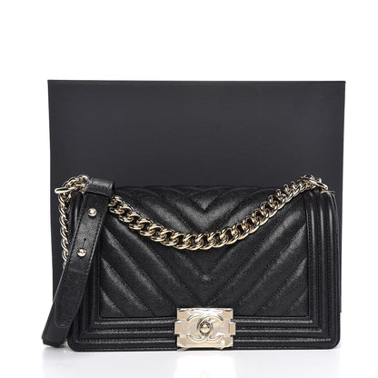 Chanel Caviar Chevron Quilted Medium Boy Flap Black 8 of 8