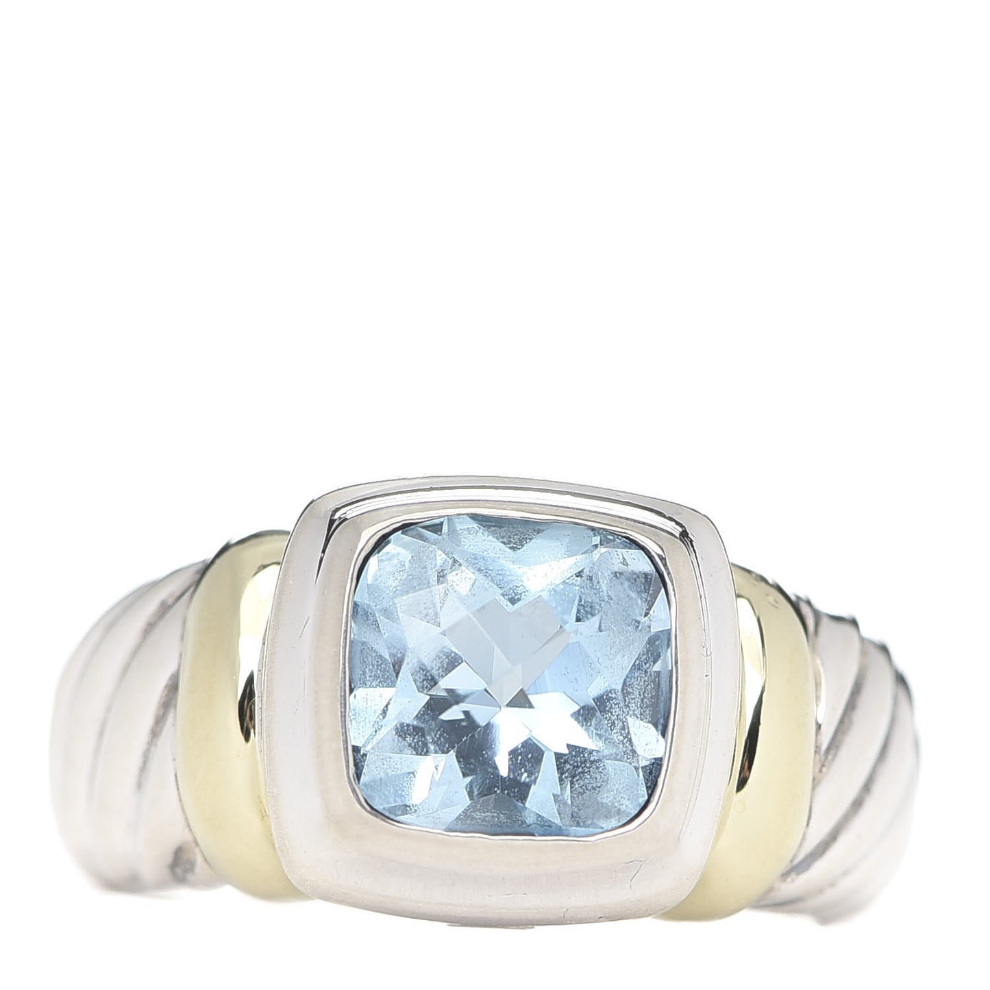 Sterling Silver 14K Yellow Gold Blue Topaz 7mm Noblesse Ring 52 6