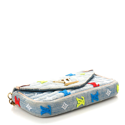 Louis Vuitton Embroidered Monogram Denim New Wave Chain Pochette Blue 4 of 10