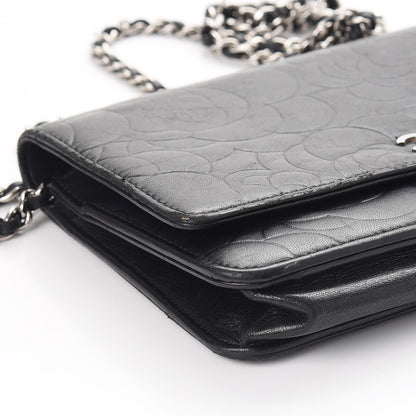 Chanel Lambskin Camellia Embossed Wallet On Chain WOC Black 12 of 14