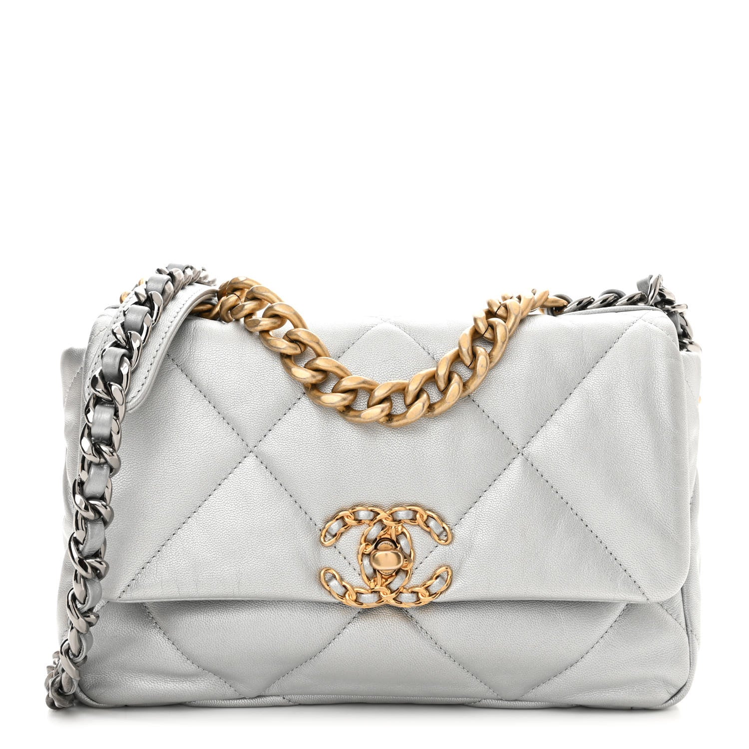 Chanel Metallic Lambskin Quilted Medium Chanel 19 Flap Silver 1 of 10
