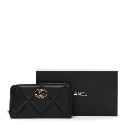 Chanel Shiny Goatskin Quilted Chanel 19 Long Zipped Around Wallet Black 9 of 9