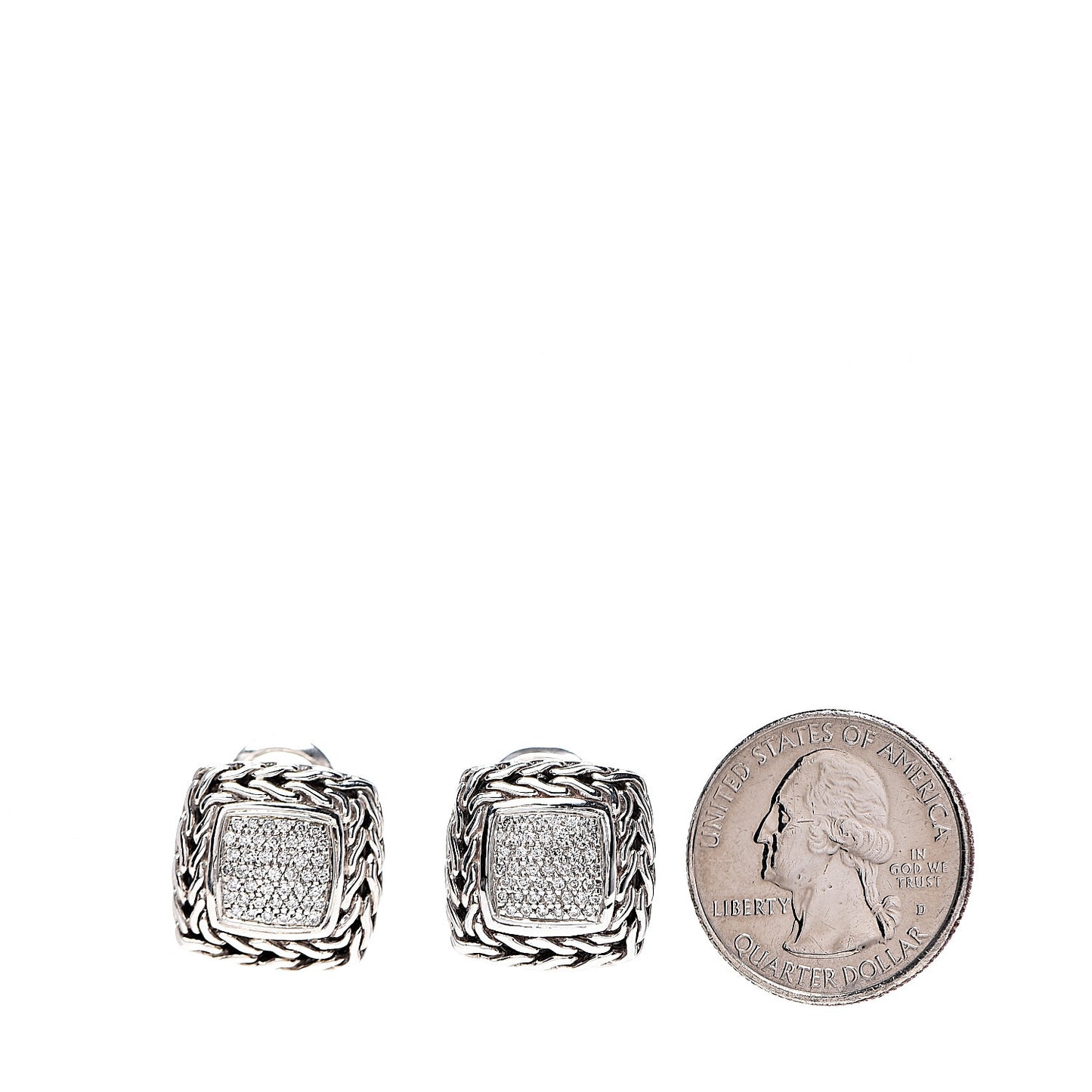 Sterling Silver 18K Gold Diamond Classic Chain Square Earrings