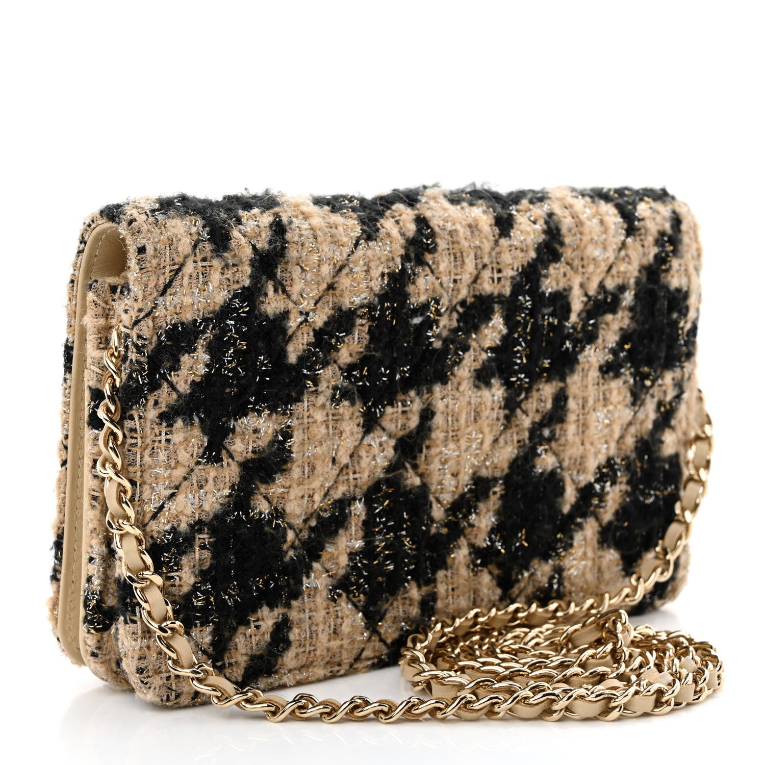 Chanel Tweed Shearling Quilted Chanel Wallet On Chain WOC and Coin Purse Beige Black 4 of 14