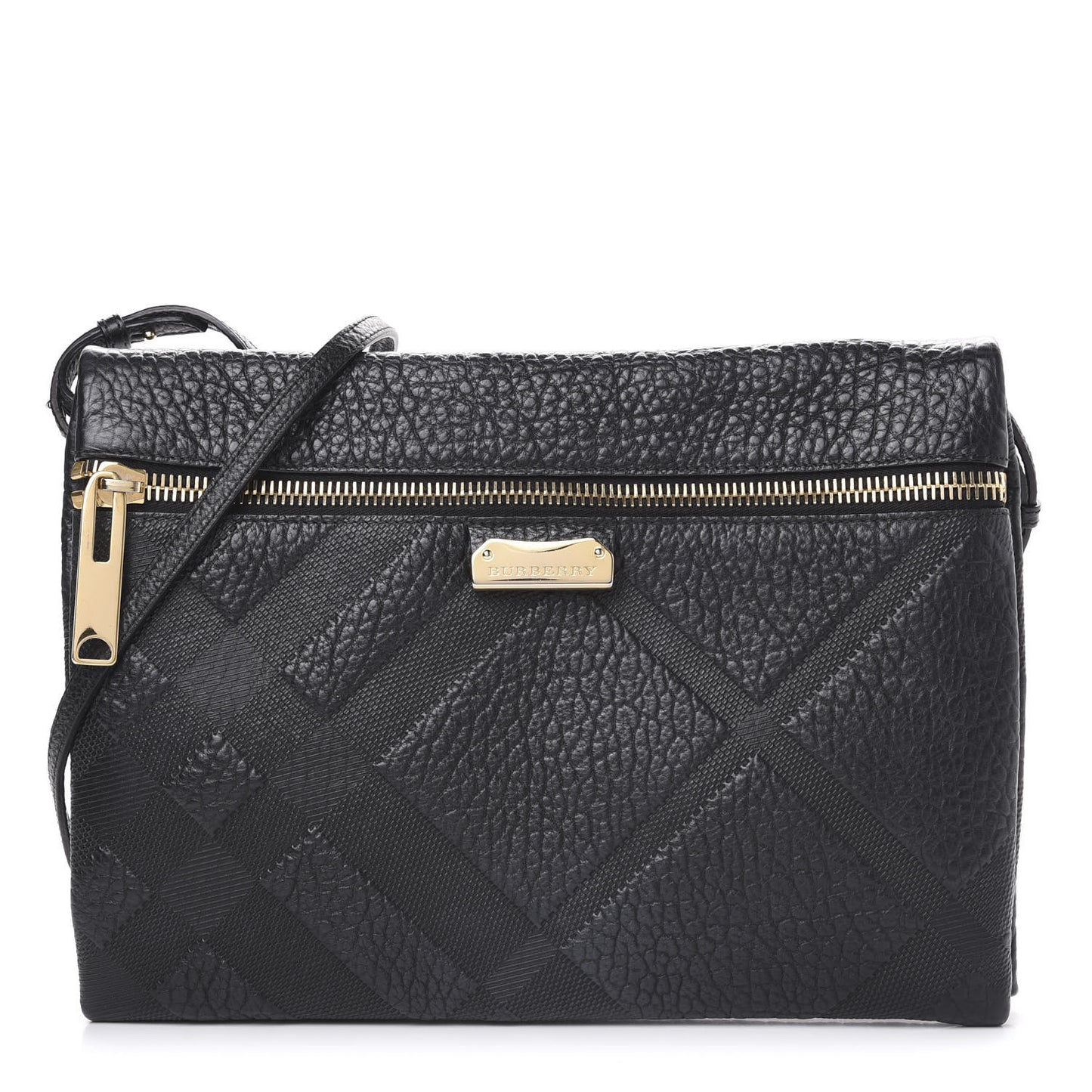 Signature Grain Calfskin Check Embossed Medium Balmoral Clutch Bag Black