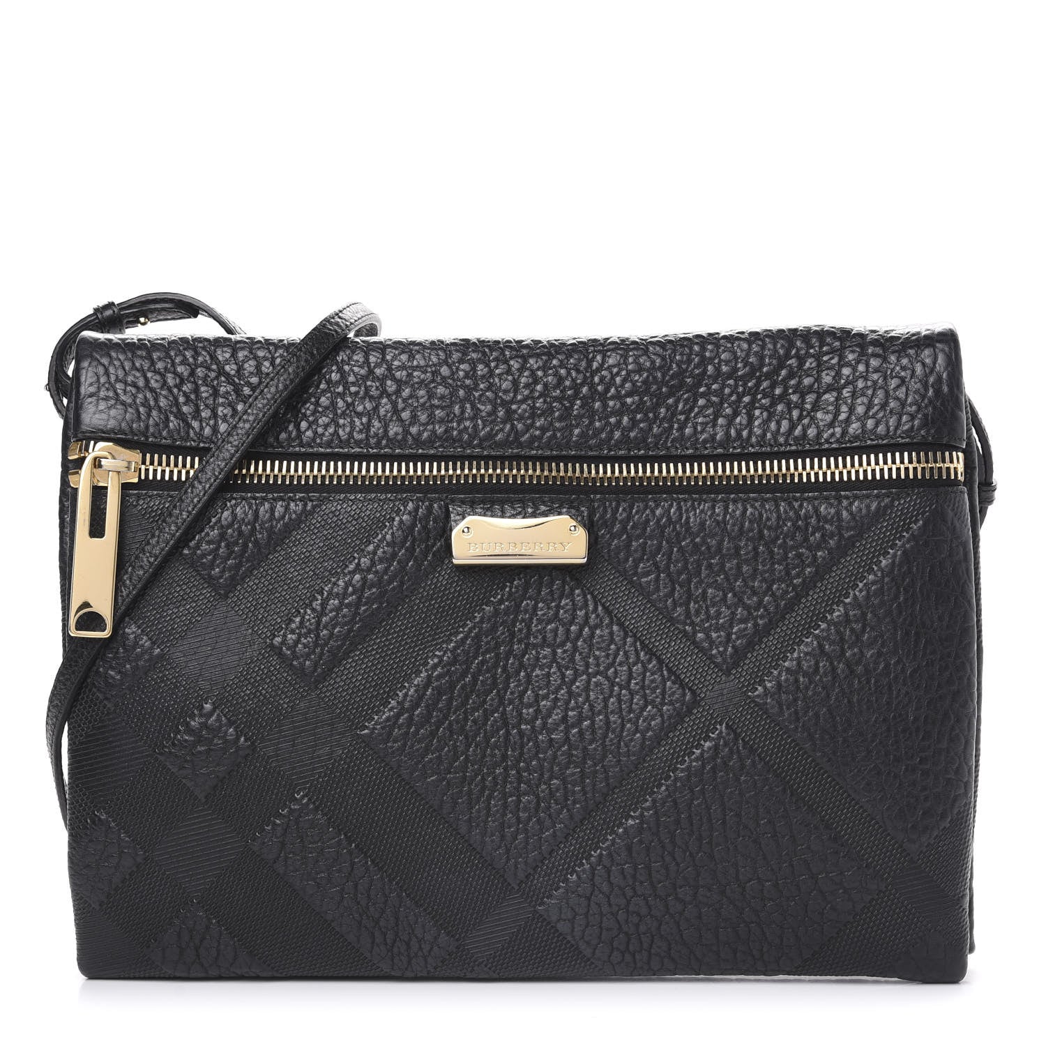 Burberry Signature Grain Calfskin Check Embossed Medium Balmoral Clutch Bag Black 1 of 8
