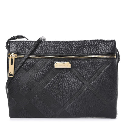 Burberry Signature Grain Calfskin Check Embossed Medium Balmoral Clutch Bag Black 1 of 8