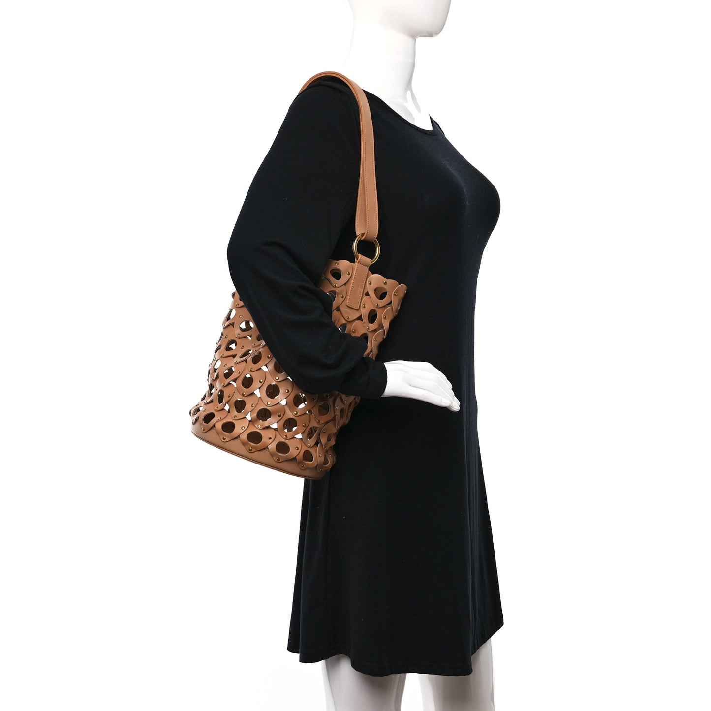 Vegetable Tanned Calfskin Studded Seau Coeur Bucket Bag Vintage Brown