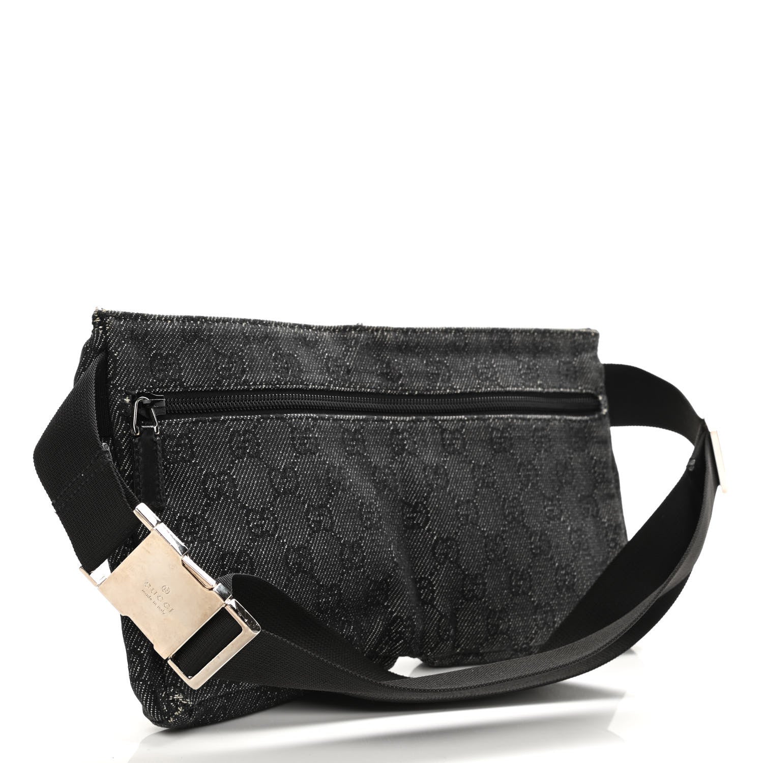 Gucci Denim Monogram Double Pocket Belt Bag Black 5 of 31