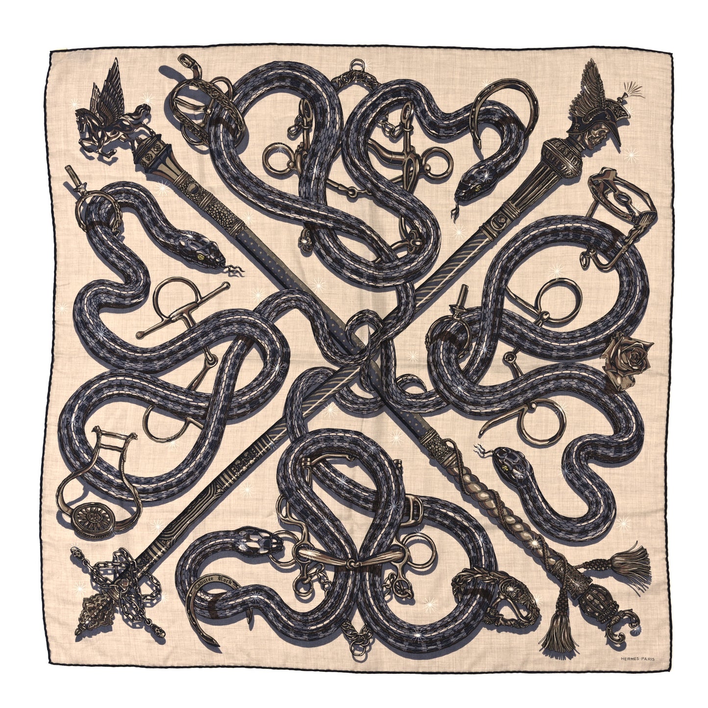 Cashmere Silk Caducee Rock Scarf 100 Naturel Gris Taupe
