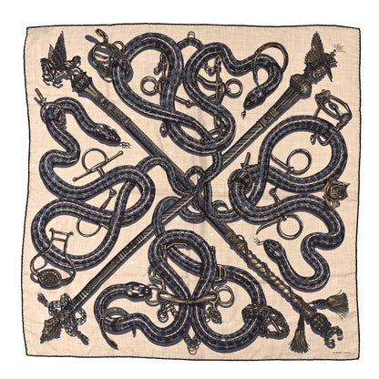 Hermes Cashmere Silk Caducee Rock Scarf 100 Naturel Gris Taupe 1 of 3
