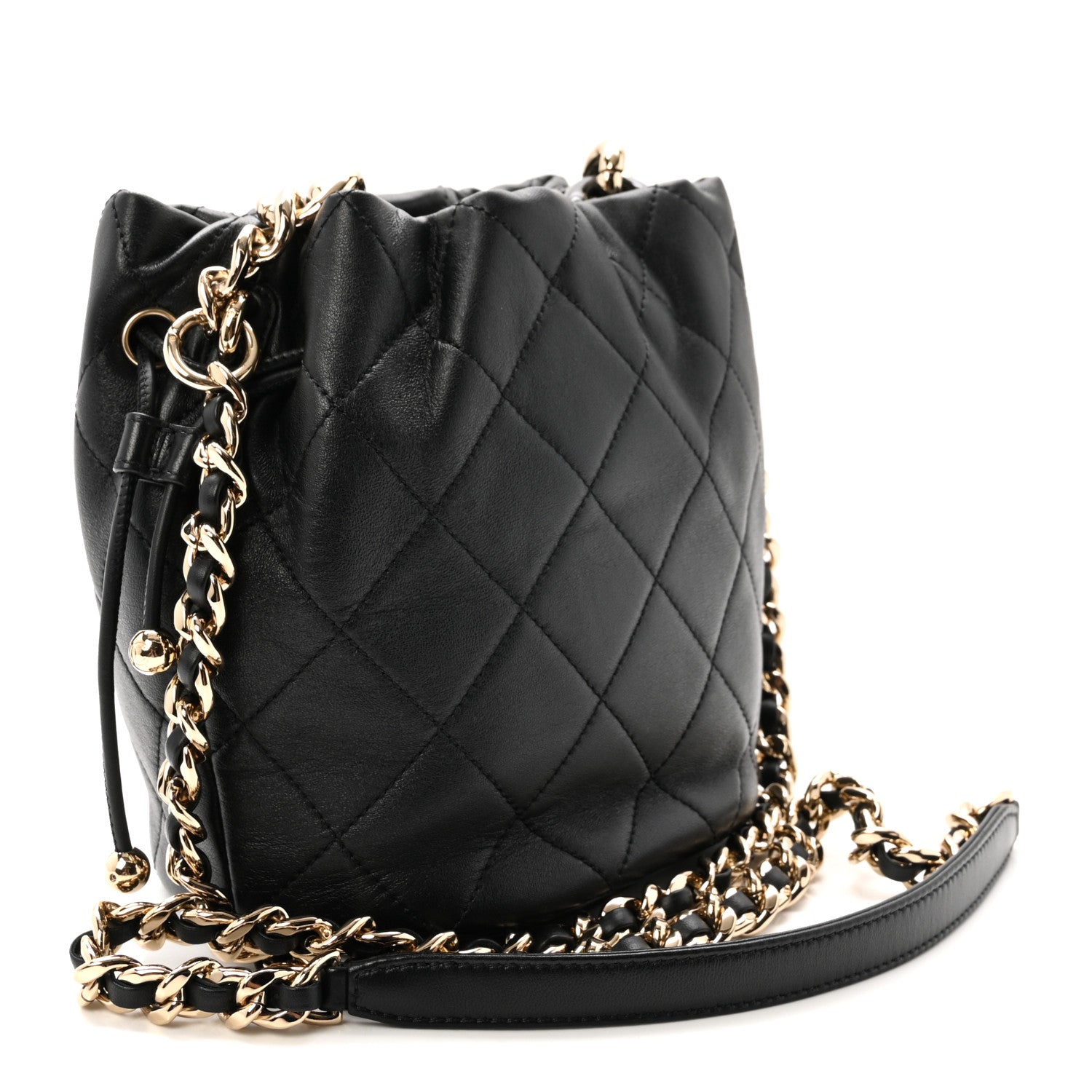Chanel Lambskin Quilted Resin Bi-Color Chain Bucket Bag Black 3 of 11