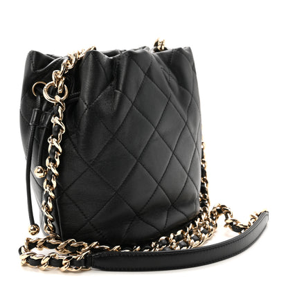 Chanel Lambskin Quilted Resin Bi-Color Chain Bucket Bag Black 3 of 11
