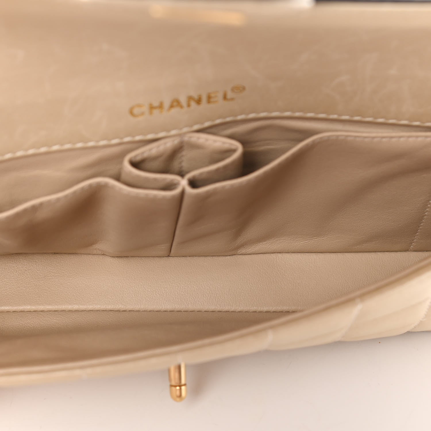 Chanel Lambskin Patent East West Chocolate Bar Flap Beige 4 of 15
