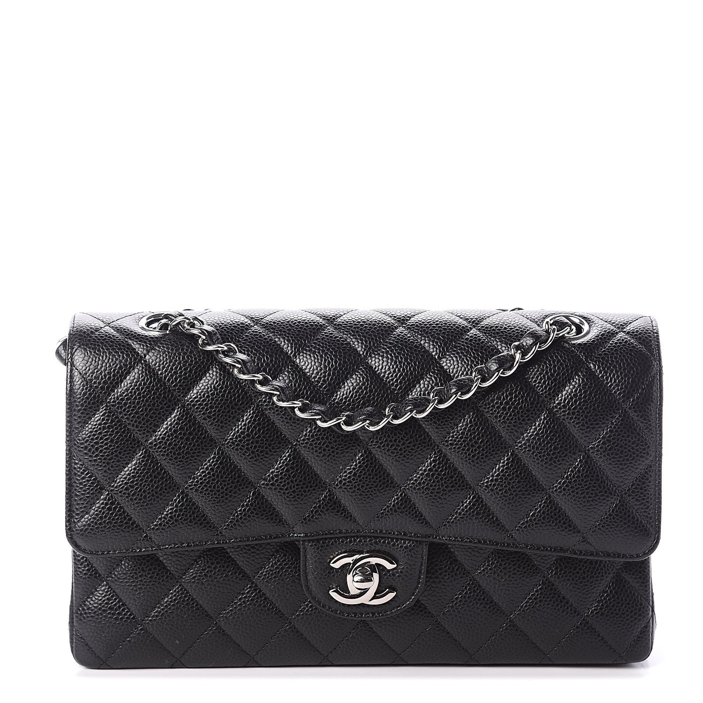 Caviar Quilted Medium Double Flap Black