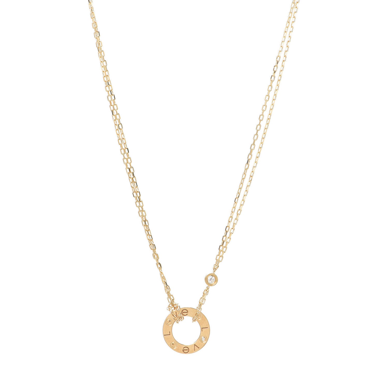 18K Yellow Gold 2 Diamond LOVE Necklace