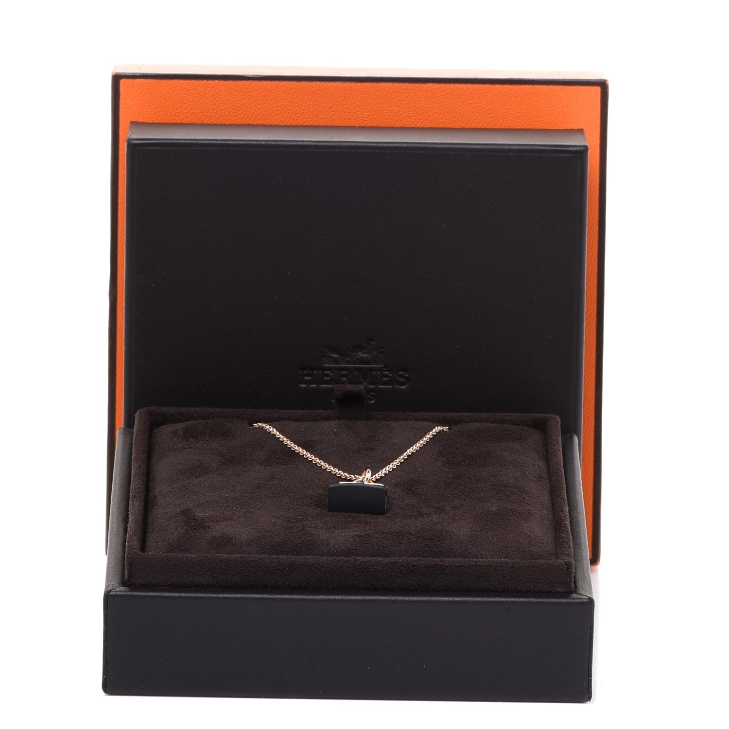 Hermes 18K Rose Gold Black Jade Kelly Amulettes Pendant Necklace 6 of 6
