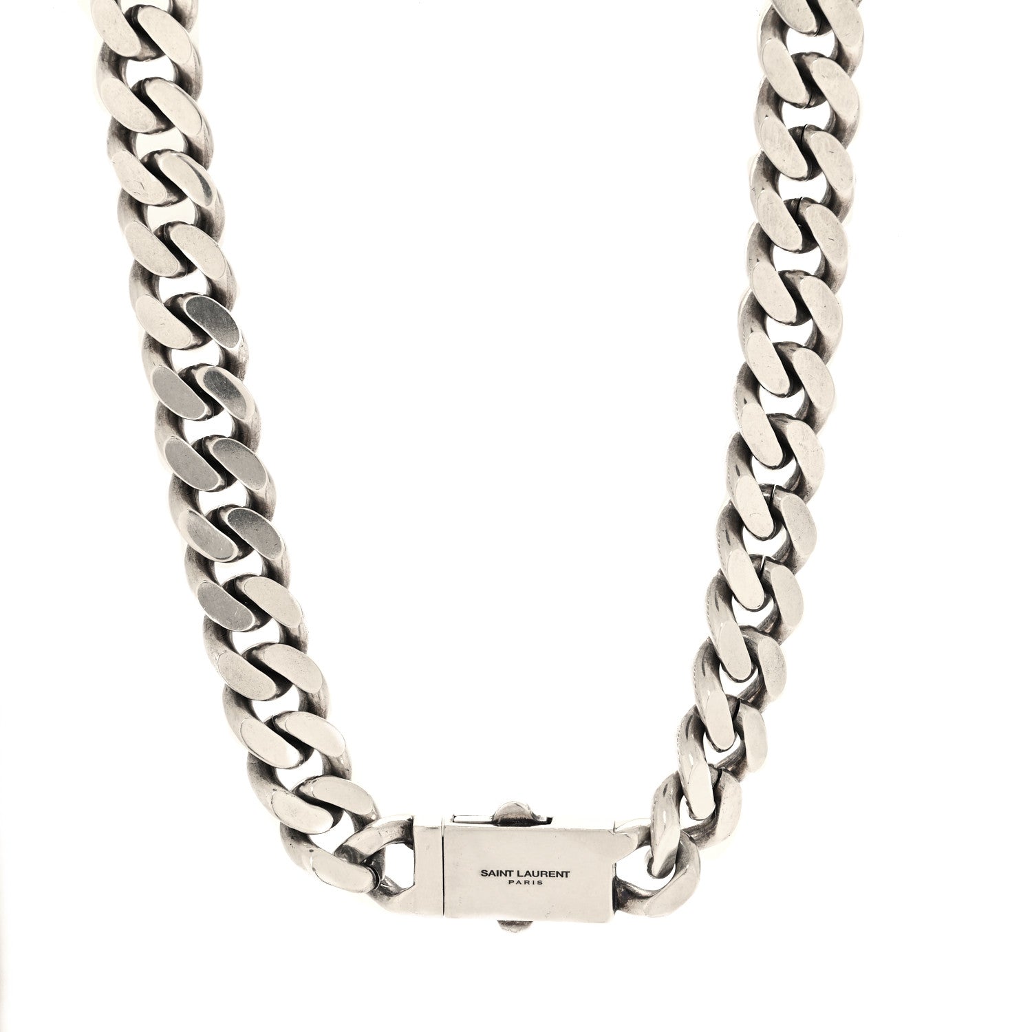 Saint Laurent Metal Curb Chain Necklace Oxidized Silver 1 of 4