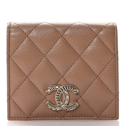 Chanel Caviar Quilted Multi Chain CC Compact Bi-Fold Flap Wallet Beige 1 of 9