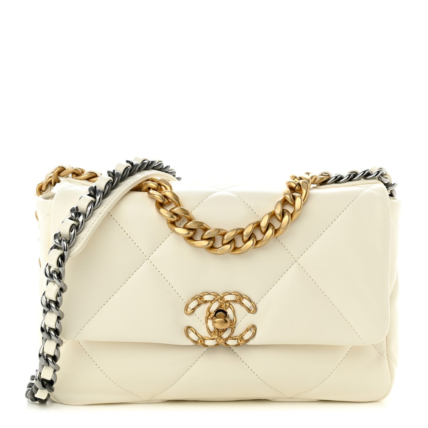 Lambskin Quilted Medium Chanel 19 Flap White