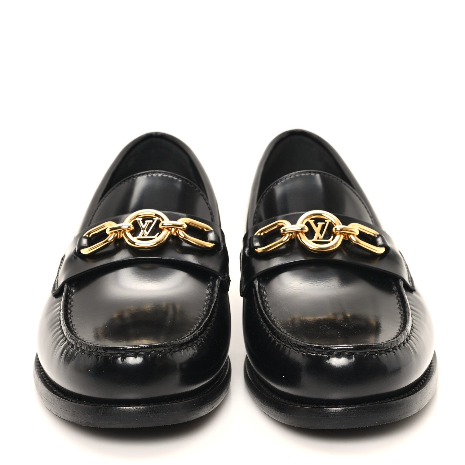 Louis Vuitton Glazed Calfskin Chess Flat Loafer 36 Black 3 of 9