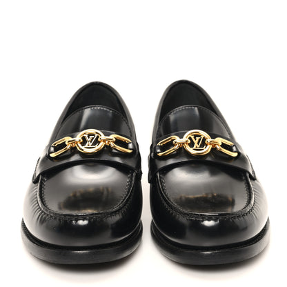 Louis Vuitton Glazed Calfskin Chess Flat Loafer 36 Black 3 of 9