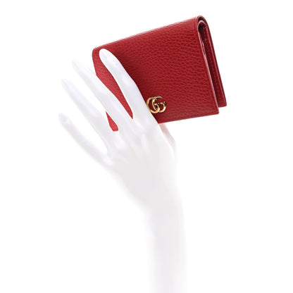 Gucci Pebbled Calfskin GG Marmont Card Case Hibiscus Red 2 of 8