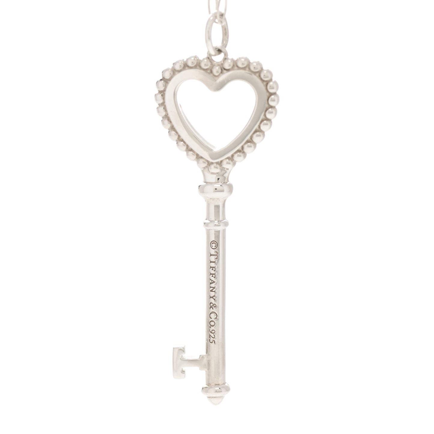 Sterling Silver Enamel Beaded Heart Key Pendant Necklace Blue