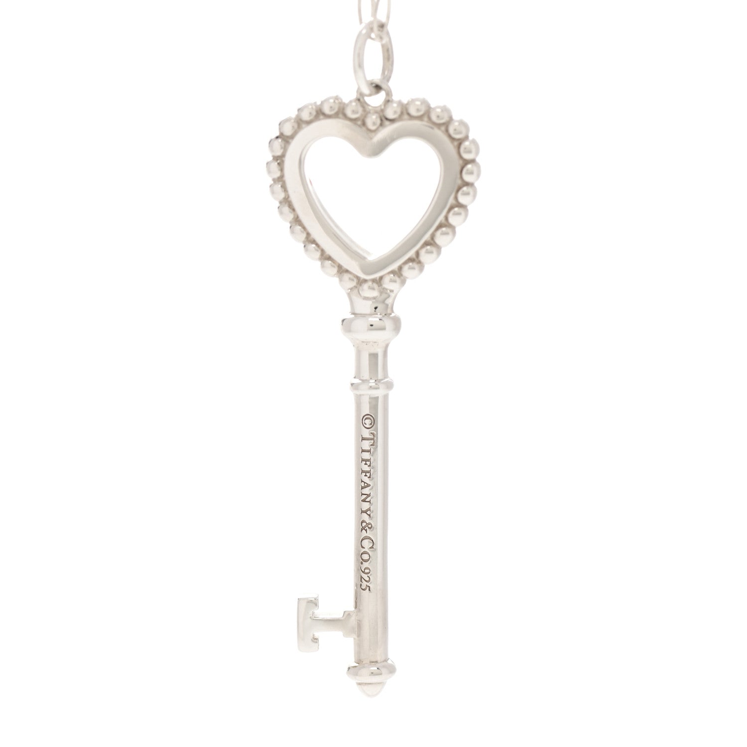 Tiffany Sterling Silver Enamel Beaded Heart Key Pendant Necklace Blue 4 of 7